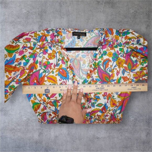 House of Harlow 1960 Nicole Richie Boho Paisley Mini Dress Medium Colorful Puff - Picture 8 of 16